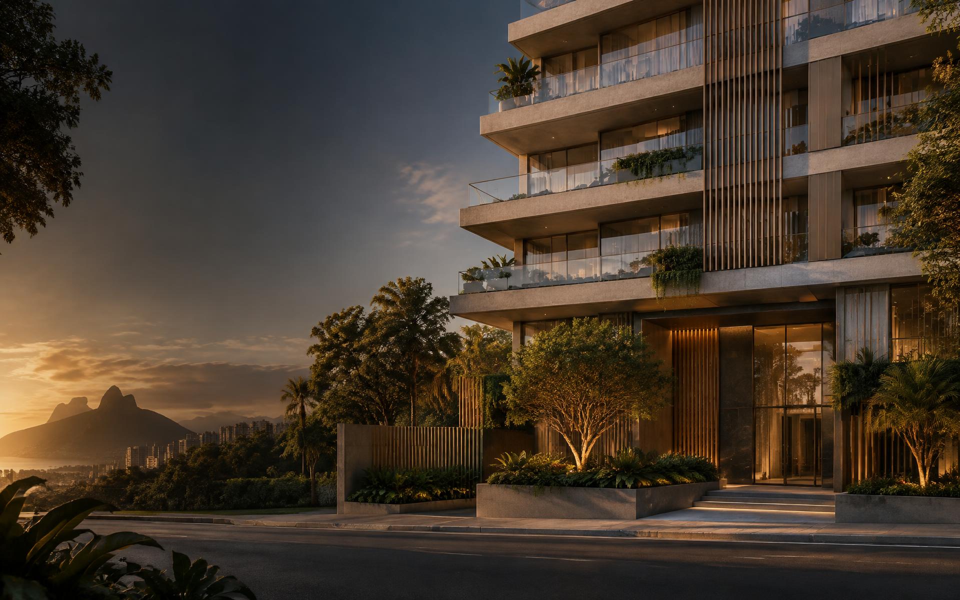 Fachada de condomínio residencial contemporâneo